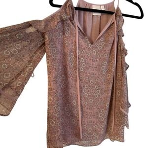 Lauren Conrad Floral Cold Shoulder Ruffle Blouse Top Small S‎